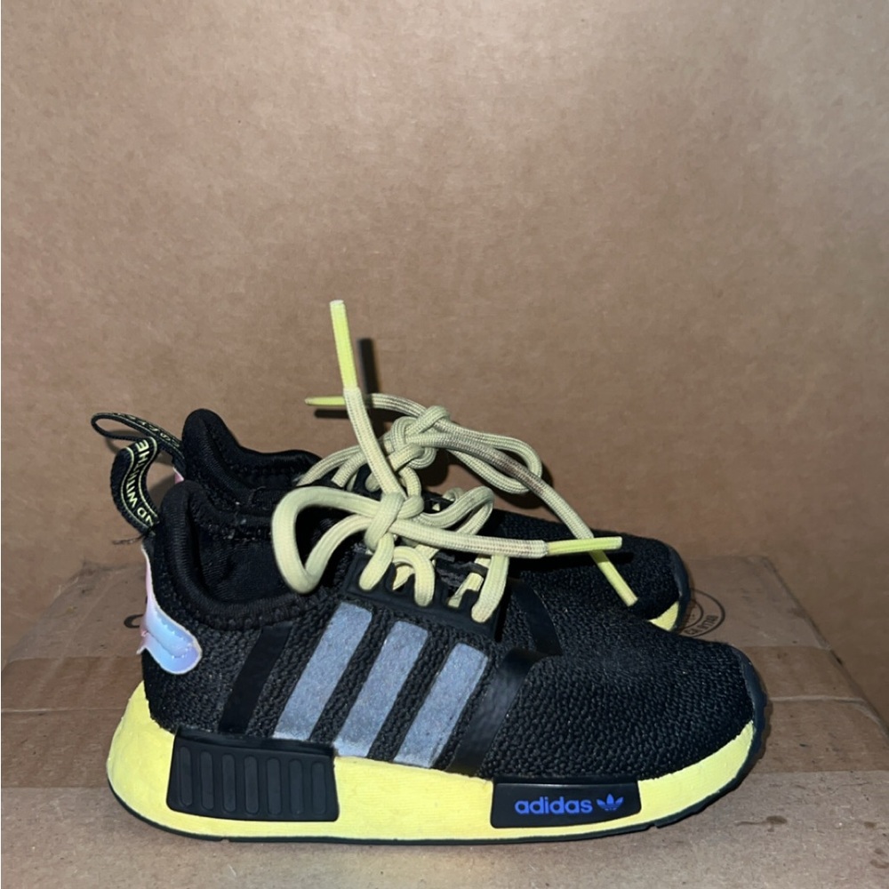 Adidas Kids Black and Yellow Sneakers with Gray Accents